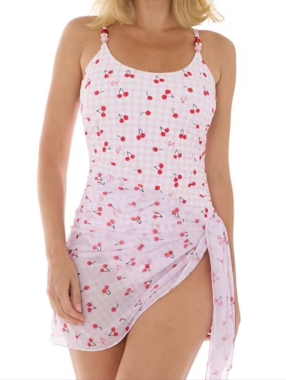 Betsy Johnson Cherry-Print One-Piece Swimsuit With Sarong NWT